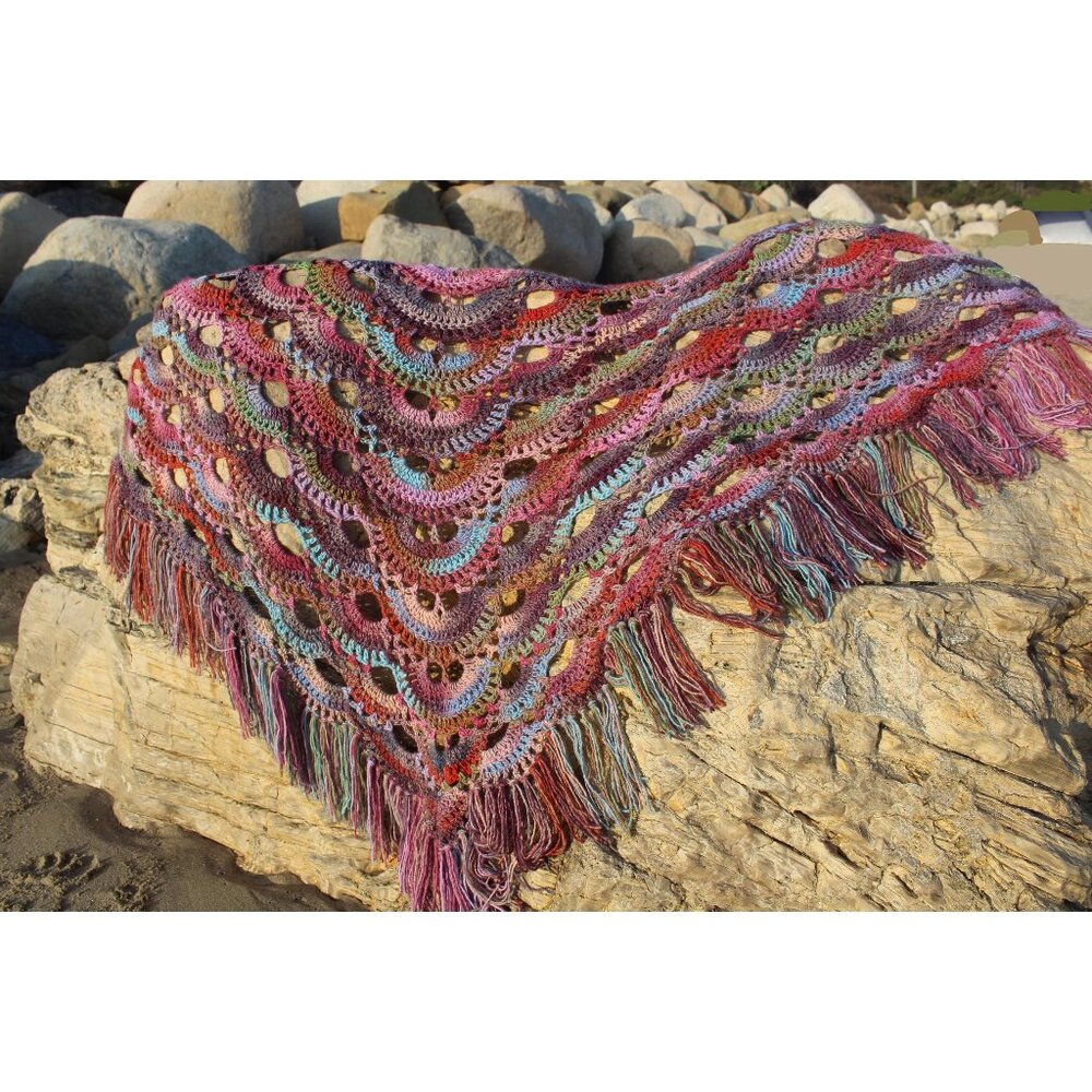 Handmade Oversized Crochet Shawl Wrap with Tassels Malibu Beach Boho Zuma Beach